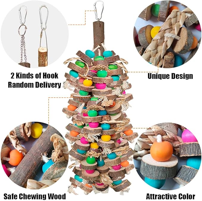 Extra Large Bird Parrot Toys- 19.7 inch Multicolored Natural Wooden Block Parrot Chewing Toy Suggested for Macaws cokatoos, African Grey and a Variety of Amazon Parrots. (Large Size)