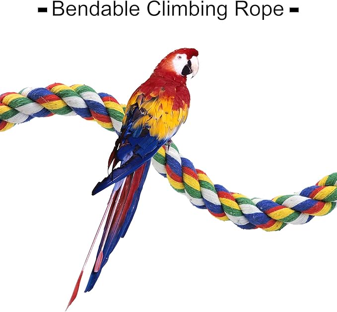 WishLotus Bird Perches, Parrot Colorful Climbing Rope Swing Toys Parrot Stand with Bell and Hanging Clip for Parrots, Budgies, Macaws, Parakeets, and Other Small Birds. (50cm)