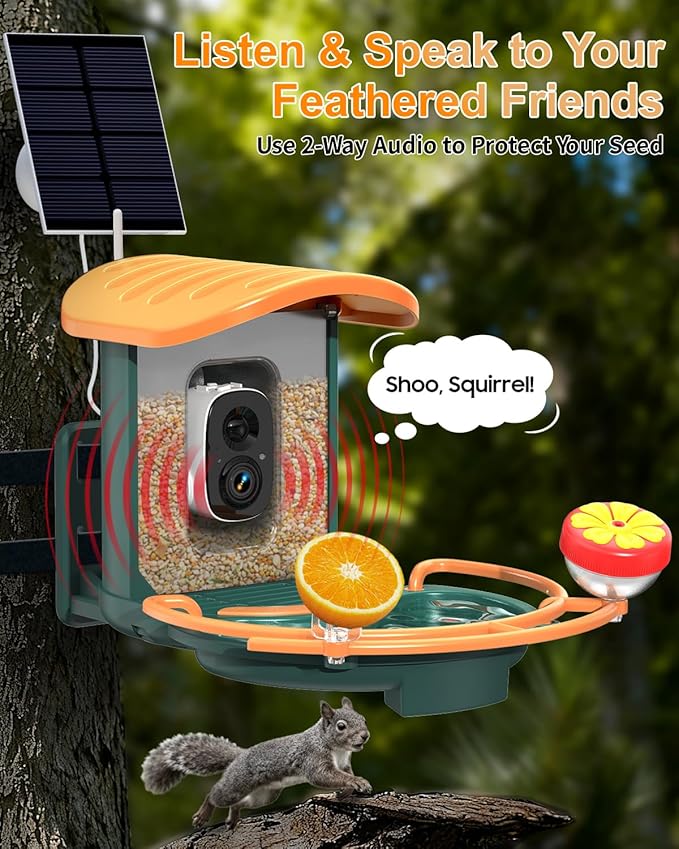 Bird Feeder with Camera, 2K HD Camera Birds Feeder with AI Bird Recognition, Solar Powered Smart Birdfeeder with Bath, App Control, Color Night Vision, Gift Box Package, Easy Install