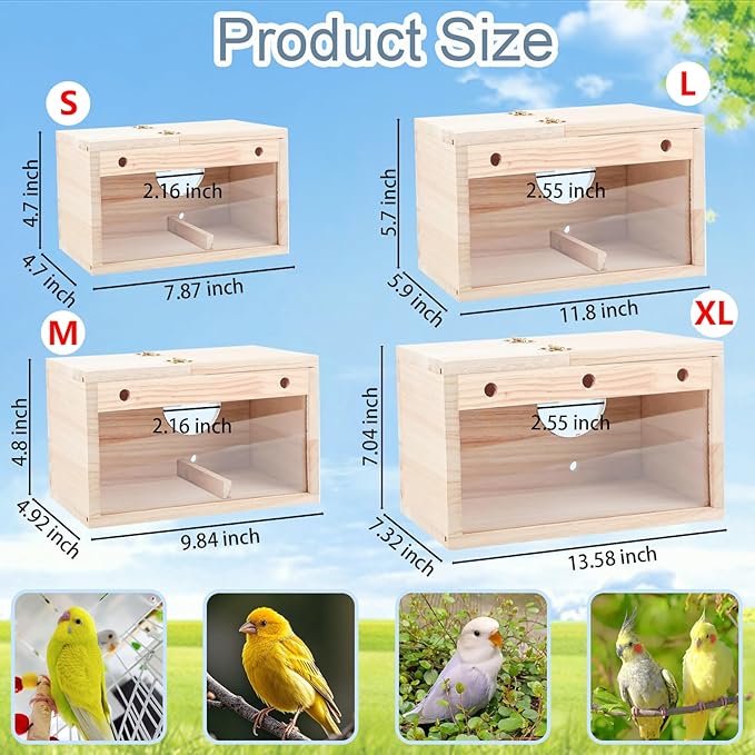 Tfwadmx Parakeet Nesting Box, Transparent Bird Nest Breeding Box, Wood Parrot Nest Box with Perch Bird Cage House for Cockatiel Lovebirds Budgie Canary Finch(S)