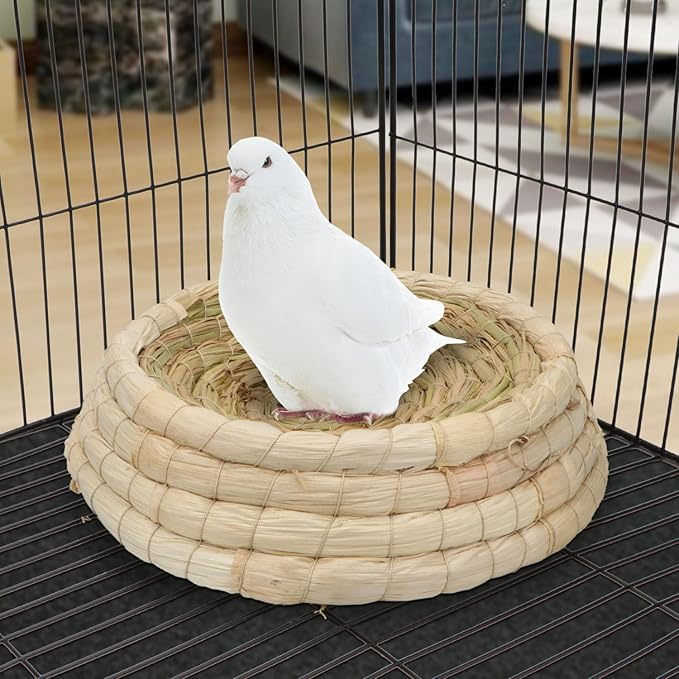 Wontee Bird Nest Parrot Breeding Nest Bed Bird Cage House for Pigeon Dove Parakeet Cockatiel Conure African Greys (A: Corn Husk nest)