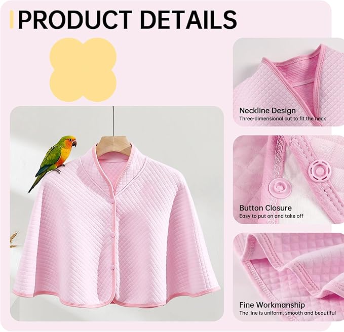 QBLEEV Parrot Anti-Scratch Shoulder Protector, Bird Diaper Poop Cover Pad for Parakeets Cockatiels Conures, Cotton Shawl Cape for Birds to Stand on Shoulders, Pet Arm Guard for Lovebirds Finches