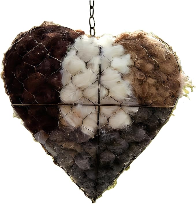 Handmade Alpaca Fiber Bird Nesting Heart, Refillable Birds Nests Material Holders for Outside,Heart Shape Design, Winter Fowl Gifts Animal Hummingbirds Lovers Home Garden Yard(1 Set)