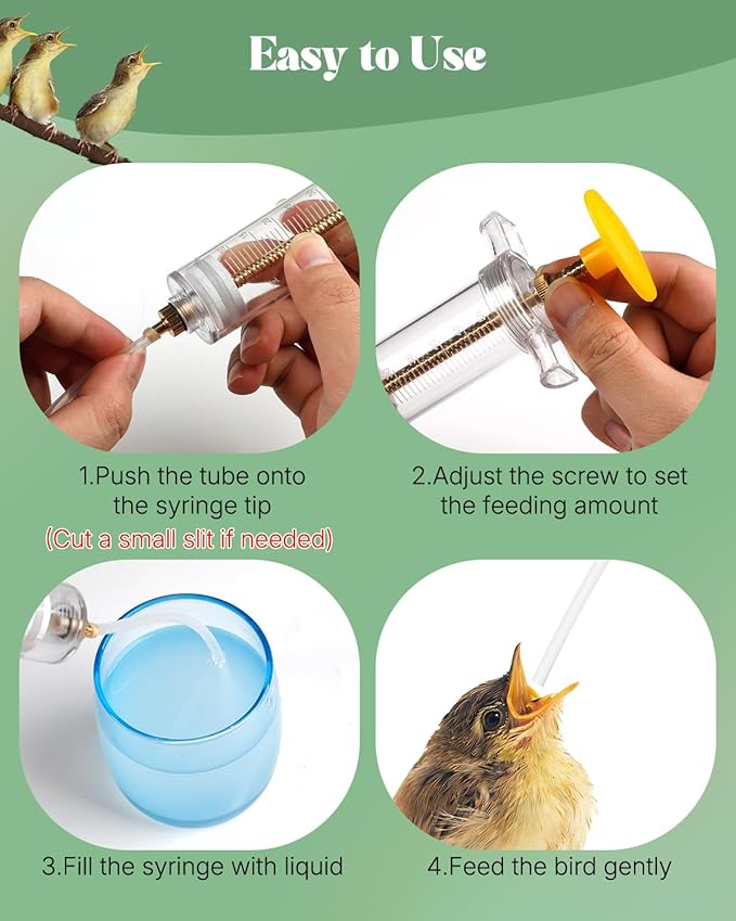 Pawfly 6 Pcs Baby Bird Feeding Syringe Set, 1.7 fl oz (50 mL) Hand Feeding Syringe for Birds, Parrot Syringe Feeder with Feeding Tubes & Spoon for Cockatiels, Parakeets & Budgies
