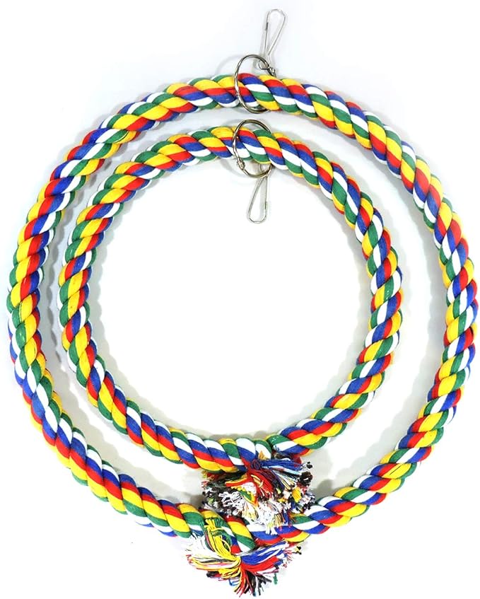 WishLotus Bird Swing, Cotton Rope Swing with Bite Resistance Perches for Parakeets, Budgie, Cockatiels, Conures, Finches - Boredom Breaker (18cm, Cage Hanging)