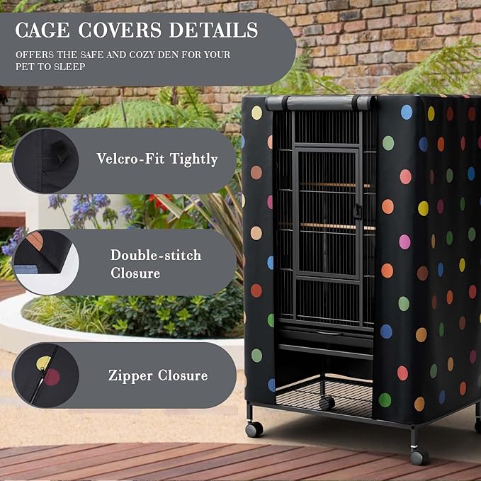 Tchvt Nighttime Bird Cage Covers with Zipper Panel Blackout Birdcage for Winter Universal Breathable Large Good Night Enclosure for Bird (Polka Dot, 33x23x41 inch)