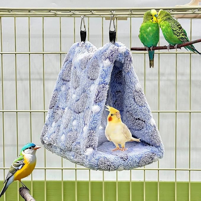 2 Pack Bird Nest Plush Snuggle Bird Hammock Hanging Bird Cave Parrot Sleeping Bed Shed Hut Hanging Tent for Budgie Finch Parakeet Cockatiel Cockatoo Lovebird-Loving Heart (Brown&Purple)