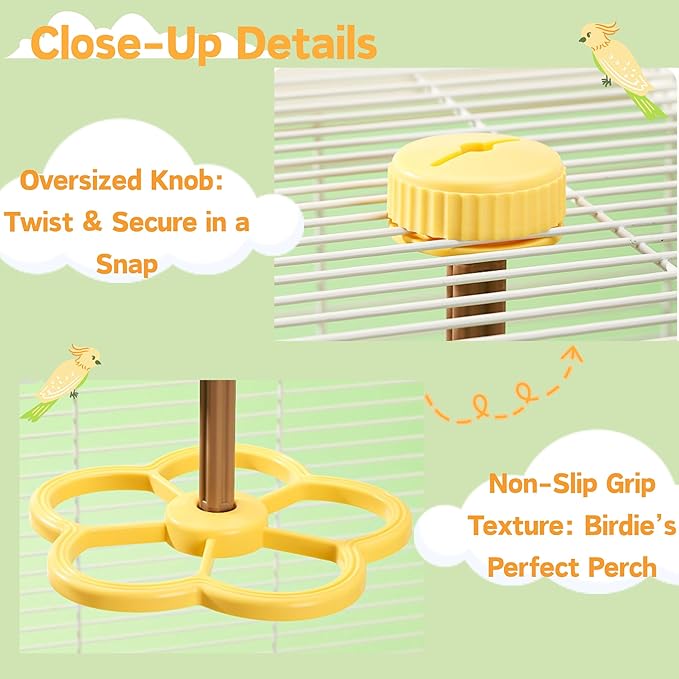 Spinning Bird-Toys Bird Cage Toys & Bird Perch Parrot-Parakeet Budgie Cockatiel Conure Macaw Chicken Parrot Enrichment Cage Accessories Small Animal Chewing Toy (Yellow Perch)