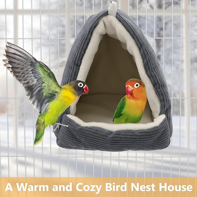 Bird Nest House Winter Warm Bird Bed Hanging Hammock Hideaway Hut for Parakeets Budgies Cockatiels Conures Quaker Parrot (Gray)