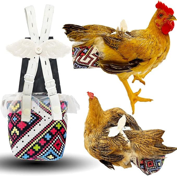 Reusable 3D Chicken Diapers for Indoor Chickens – Leak-Proof 3D Pouch with Replaceable Bag, Adjustable Straps & Cross-Back Design, Fit for Hens and Roosters(Plastic Bags not Included)-Widened