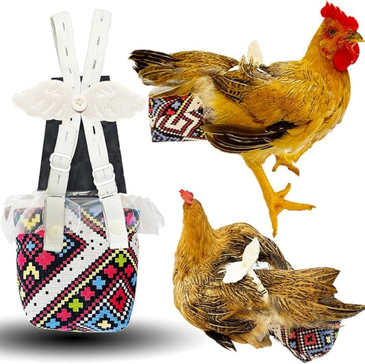 Reusable 3D Chicken Diapers for Indoor Chickens – Leak-Proof 3D Pouch with Replaceable Bag, Adjustable Straps & Cross-Back Design, Fit for Hens and Roosters(Plastic Bags not Included)-Widened