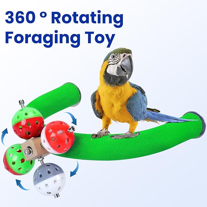 FrgKbTm U Shape Parrot Perch Stand Toy Bird Platform Sand Paw Grinding Clean Stick Exercise Conure Budgie Cockatiel Cage Accessories (Green-Rotate)