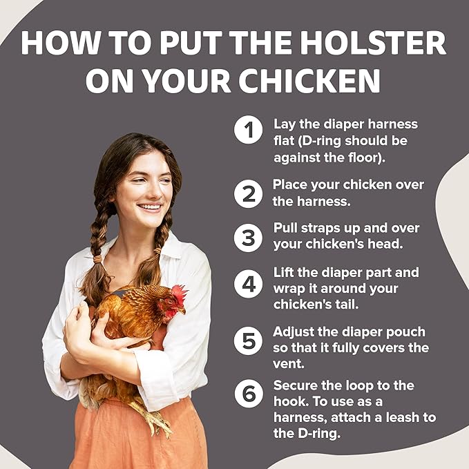 Hen Holster Premium Starter Kit - Bird Diaper, Wrap Around for Hens, Roosters, Ducks - Leak-Proof, Comfortable Bird Harness with Sewn-in Liner, Secure Hook & Loop Closure - XL, Gray