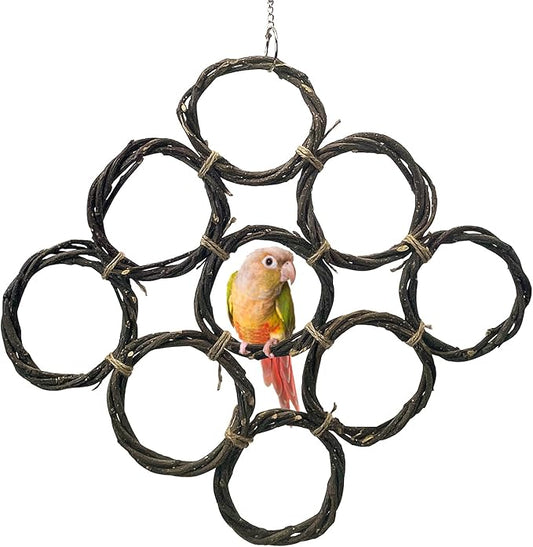 BNOSDM Bird Swing Rings Toy Natural Wood Parrot Climbing Ladder Parakeet Chewing Toys Hanging Budgie Cage Accessories for Green Cheek Conure Cockatiel Lovebird (9 Rings)