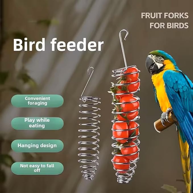2 Pack Millet Holder for Bird Cage, Stainless Steel Parrot Foraging Toy Feeder, Hanging Spray Millet Treat Holder Bird Fruit Vegetable Basket for Parakeet Cockatiel Conure African Grey Lovebird