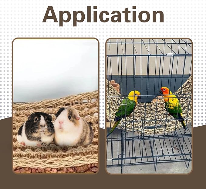20.5 x 7.9 Inches Bird Seagrass Mat, Natural Seagrass Woven Bird Net Hammock Mat, Cage Accessories, Climbing Rope Ladder Chew Toys for Parrots Cockatoos Lovebird Cockatiel Budgie Hamster Parakeet