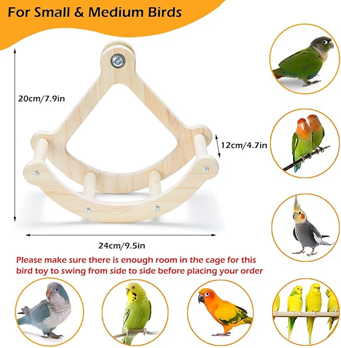 Bird Perch Toy, Interactive Rocking Parakeet Toys and Perches, Wooden Exercise Wheel Cockatiel Toys, Intelligence Puzzle Birds Enrichment Toy for Parrot, Bird Cage Accessories Perch for Budgies Conure
