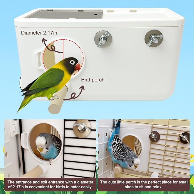Parakeet Nesting Box,Transparent Bird House,Parakeet Breeding Box,Bird Nest for Cage,Bird House with Curtains Perch Wood,Bird Cage Accessories for Lovebirds Cockatiel Budgie Conure Parrot