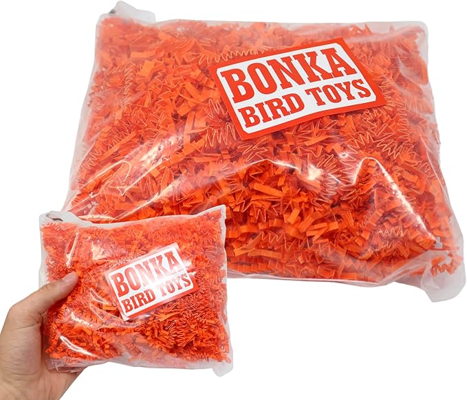 Bonka Bird Toys Colored Crinkle Shred Paper Chew Forage Nesting Treat Natural Multi-Use Craft Part Projects Cockatiels Parakeets Conures Amazons and Other Similar Birds (Orange)