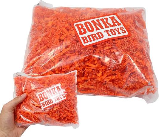 Bonka Bird Toys Colored Crinkle Shred Paper Chew Forage Nesting Treat Natural Multi-Use Craft Part Projects Cockatiels Parakeets Conures Amazons and Other Similar Birds (Orange)