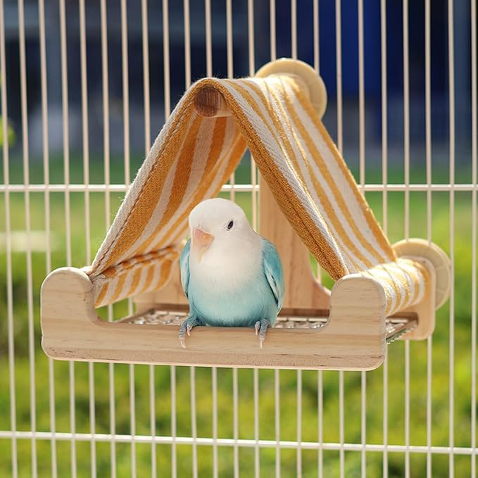 Bird Tent Wooden House with Stainless Steel Bottom Bird Nest for Parakeet Parrot Hideaway Cave Snuggle Hut Cage Accessories for Budgie,Conure,Lovebird,Cockatiel (Yellow)
