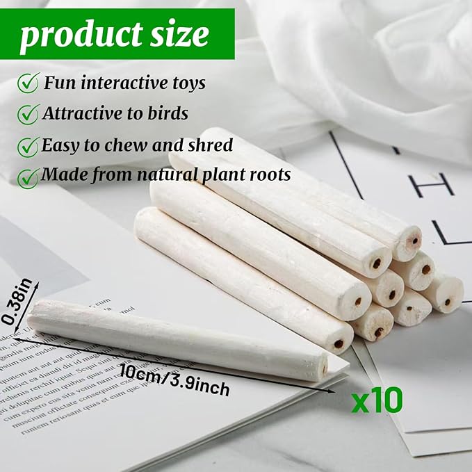 10 Pieces Bird Parrot Chew Toy Sola Sticks, Natural Parrot Soft Chew Shredding & Foraging Toy, Bird Foot Toys for Cockatiel Conure Quaker Budgie Parakeet Bunny Guinea Pig Chinchilla Rabbit