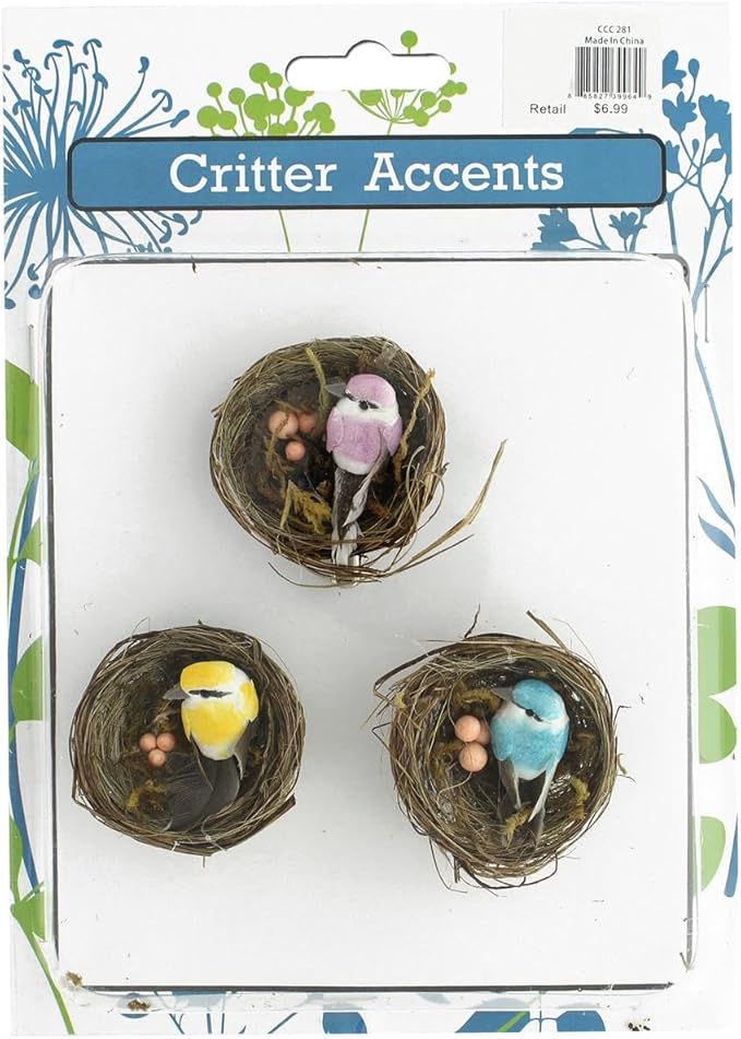 Bird Mini in Nest 2" Astd 3pc