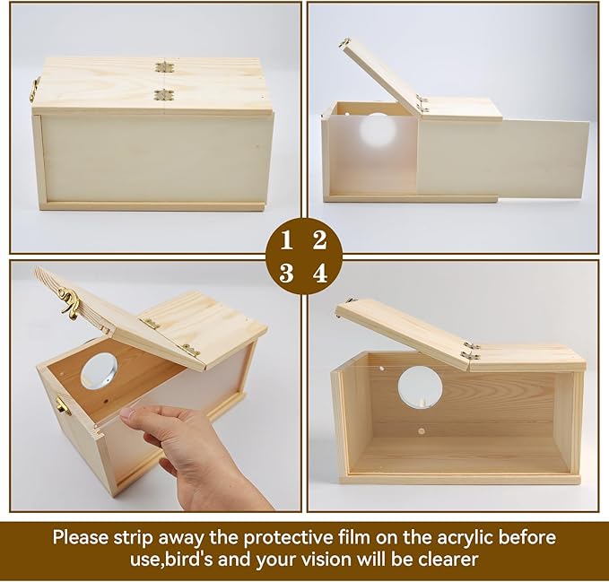 Large Parakeet Nesting Box,Transparent Parrot Breeding Box with Detachable Wooden Board Acrylic Visible Bird Cage House with Perch for Cockatiel Conure Budgie Lovebird Finch