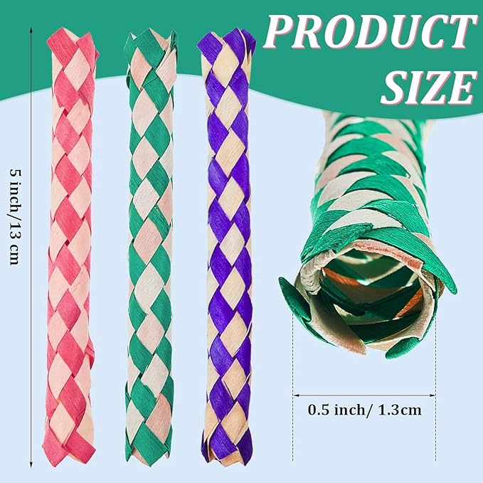 Syhood 12 Pcs Chinese Finger Traps Bamboo Finger Traps for Kids and Adults Pet Bird Chew Bird Foraging Chopper Toy Fun Birthday Party Favors, Goodie Bag Stuffers Fillers in Assorted Colors