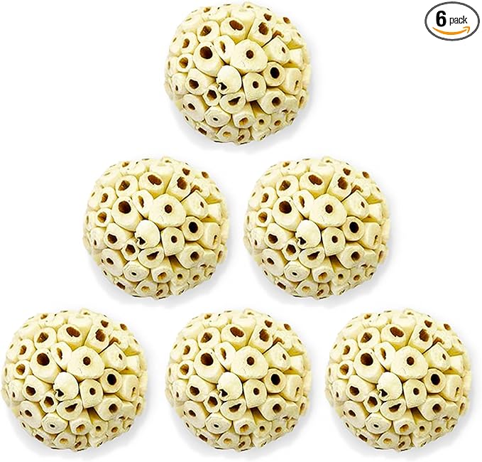 SunGrow Sola Atta Foraging Balls, 2”, White Soft Shred Parrot Chews, Bird Chewing Accessories for Conure, Budgie, Parakeet, Cockatiel, Rabbits, Hamsters, and Other Small Pets, 6 Pcs/Pack