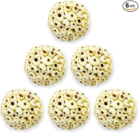 SunGrow Sola Atta Foraging Balls, 2”, White Soft Shred Parrot Chews, Bird Chewing Accessories for Conure, Budgie, Parakeet, Cockatiel, Rabbits, Hamsters, and Other Small Pets, 6 Pcs/Pack