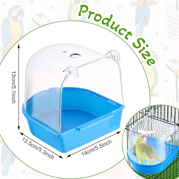 Honeydak 3 Pieces Clear Bird Bath for Cage Parakeet Bird Cage Accessories Hanging Bath Box Parrot Bathing Tub with Clear View for Cockatiel Conure Canary Budgies Parrots Blue Green White