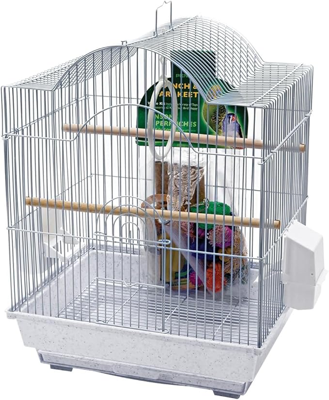 Penn-Plax Bird-Life Bird Cage Starter Kit with Accessories - White Arched Cage - for Parakeets, Lovebirds, Parrotlets, and Finches - Small (BCK1)