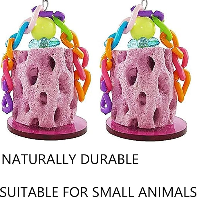2Pcs Parrot Grinding Stone Gnawed Toys, Tree Root Design Pet Teeth Cleaning Stone Bite Toy, Pet Molars Stone for Budgie Parakeet Rabbit Squirrel Hamster