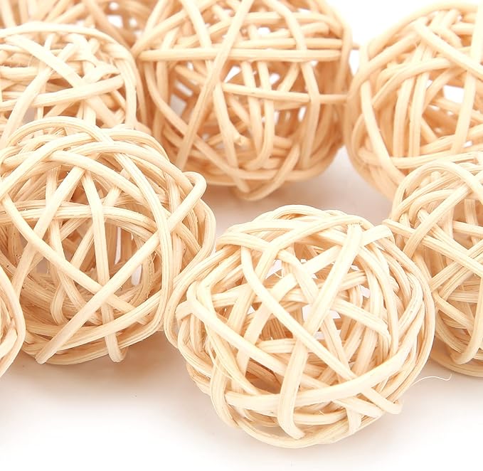Rattan Balls, 10PCS Parrot Wicker Balls Bird Toy, 3CM Natural Parakeet Chewing Toys Decorative