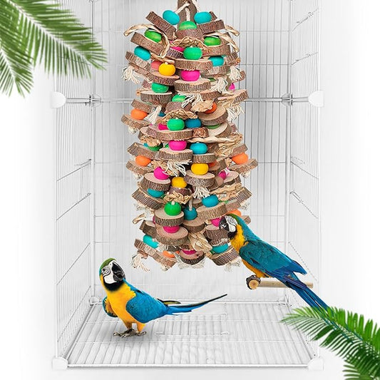 Extra Large Bird Parrot Toys- 19.7 inch Multicolored Natural Wooden Block Parrot Chewing Toy Suggested for Macaws cokatoos, African Grey and a Variety of Amazon Parrots. (Large Size)