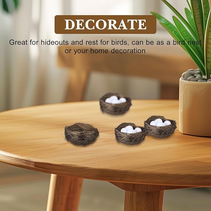 Veemoon 16Pcs Mini Bird Nest: Easter Egg Hunt Decorations 2.75" Small Artificial Birds Nest for Easter Crafts Home Garden Decor Wedding Party