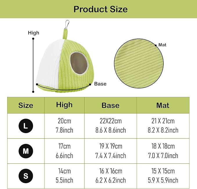 Bird Hanging Hammock Nest Parrot with Soft Plush Hanging Hammock & Hut Tent for Cage Winter Bird Hideaway Hut for Cockatiels Budgies Parakeets Lovebirds Conures Hamsters (Green and White M)