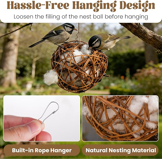 Bird Nesting Material, Hummingbird Nesters Natural Nesting Material Holder for Wild Birds, Gifts for Bird Lovers (3 Balls)