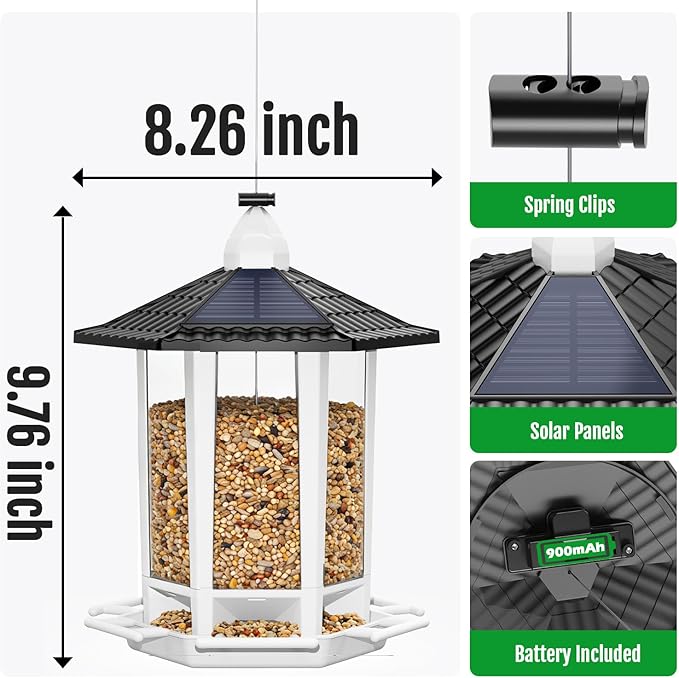 Birdream Solar Bird Feeders for Outdoors Hanging, Assembly Required, 1-Min Easy Setup, Wild Seed Feeders for Cardinals Chickadees and Finches