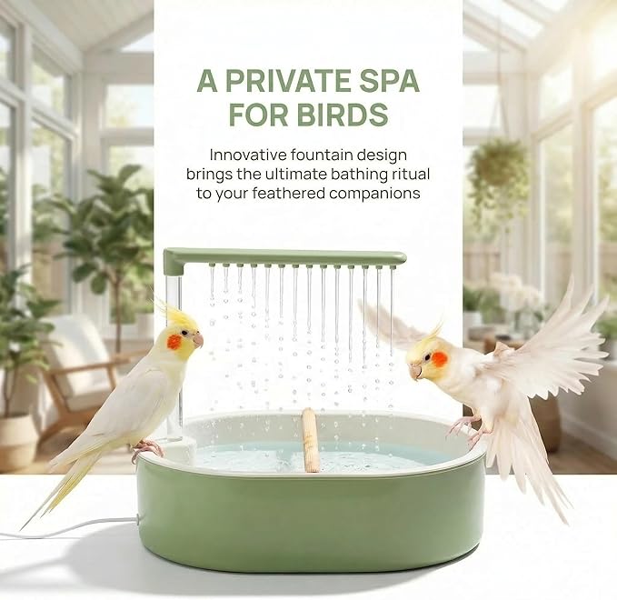 Automatic Bird Bath with Rain Shower, Pet Bathing Basin with Water Circulation System