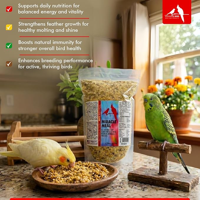 Morning Bird Miracle Meal 3 lbs (2-Pack, 1.5 lbs Each) – Vitamin Fortified Soft Bird Food for Birds - All-Natural No Artificial Dyes, Flavors or preservatives - Supports Feather Strength & Breeding