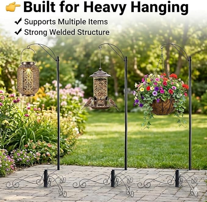HOHIYA Heavy Duty Shepherd Hook 61 Inch Bird Cage Stand Outdoor Garden for Bird Feeders Hanging Plants Solar Lights & Lanterns Weather-Resistant Black Powder Coated Steel