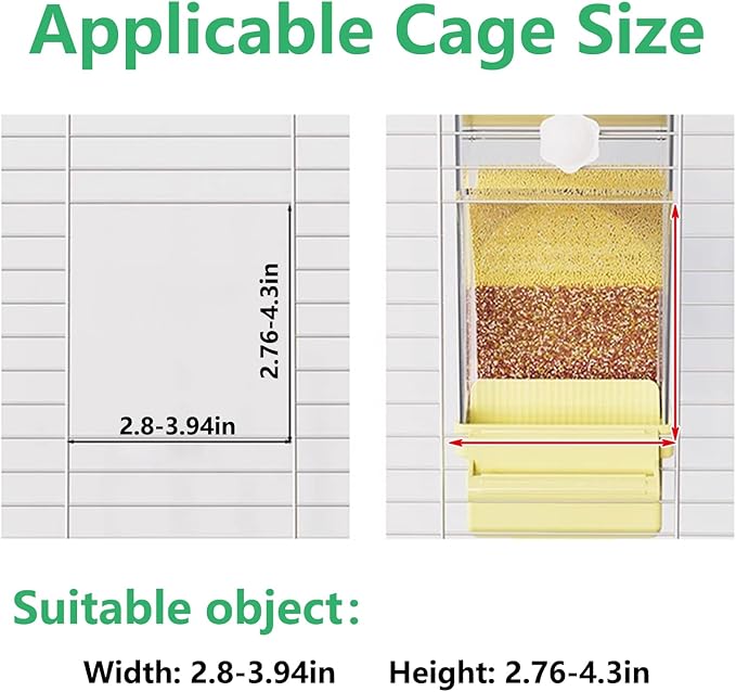 Hamiledyi Automatic Bird Feeder No Mess Bird Cage Feeder Transparent Acrylic Parrot Seed Food Container with Perch Cage Accessories for Parakeet Finch Lovebirds Budgies Canary (Yellow)