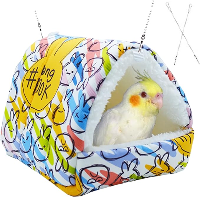 SUSOO Plush Warm Bird Bed - Hanging Bird Nest Snuggle Velvet Shed Tent Cage Fluffy Hut Winter Sleeping Hideaway Hammock House for Parrot Parakeet Conure Cockatiel Budgies Lovebird (Colorful, L)