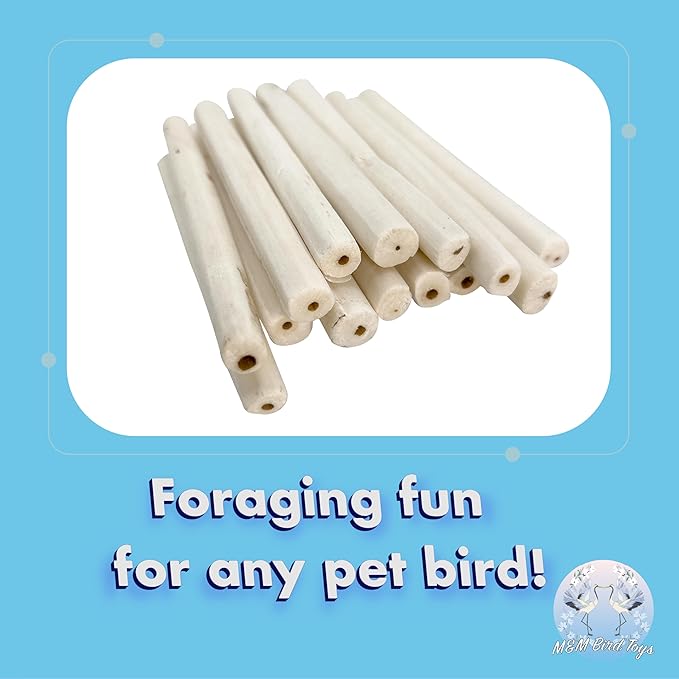 Sola Log Foot Toy Pack – 12 Natural Skinny Sola Logs for Chewing, Shredding & Foraging – Lightweight Enrichment Toys for Budgies, Cockatoos, Parakeets and Small Parrots – Safe & Splinter-Free Bird Toy