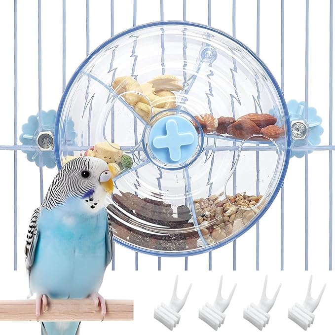 BNOSDM Bird Foraging Toy Creative Feeder Systems with Seed Food Rotating Wheel for Enrichment & Training Parrot Puzzle Toys Ideal for Small and Medium Cockatiel Parakeet Conure(Blue)