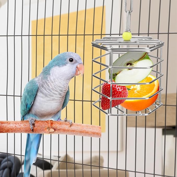 Hypeety Parrot Foraging Feeder, Stainless Steel, 4.09 x 4.09 x 3.85 in, Bird-safe, Dishwasher Safe, Filled with Nuts, Fruit or Veggies