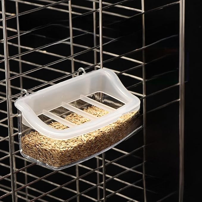 2Pcs Transparent Hanging Bird Cage Feeders & Food Bowls for Parrots and Parakeets, Splash-Proof Design, Easy Install with Hook for Cage