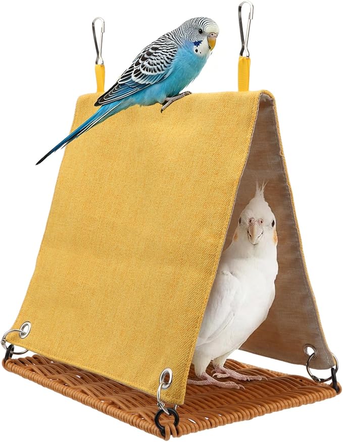 Hypeety Bird Nest Parakeet Tent for Cage Cozy Warm Bird Bed Hut Hideaway with Hanging Hook Washable Bird Cage Accessories Soft Snuggle Nest for Cockatiel Lovebird Conure Budgie Habitat (Yellow, L)